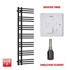 Single Heat / Booster Timer 1500 x 500 Difta Pre-Filled Electric Heated Towel Radiator Flat Black