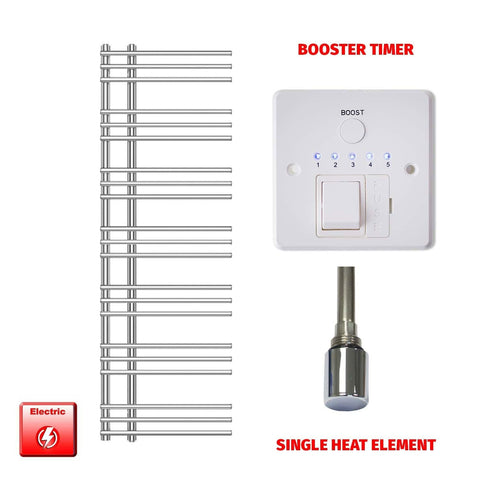 Single Heat / Booster Timer 1500 x 500 Difta Pre-Filled Electric Heated Towel Radiator Flat Chrome