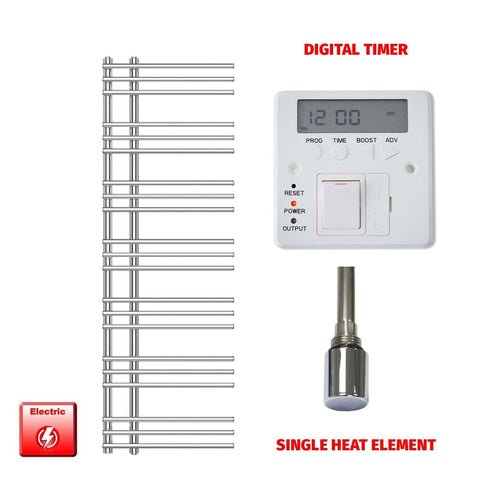 Single Heat / Digital Timer 1500 x 500 Difta Pre-Filled Electric Heated Towel Radiator Flat Chrome