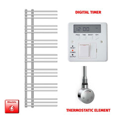 ER-Touch Thermostatic / Digital Timer 1500 x 500 Difta Pre-Filled Electric Heated Towel Radiator Flat Chrome