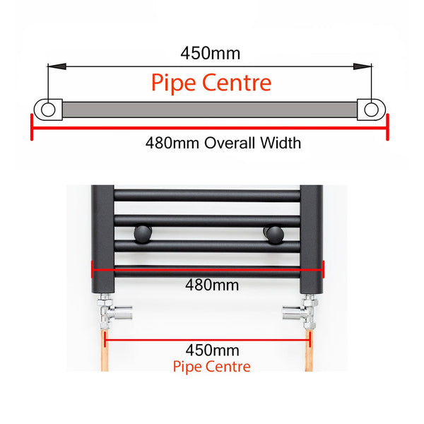 450mm / Without Valves 1500mm High 450 Pipe Centers Heated Towel Radiator