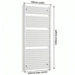 1500x700mm Towel Rail Radiator Flat White Central Heating - Elegant Radiators