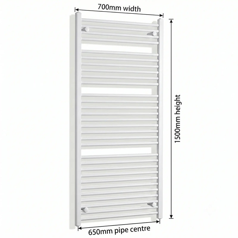 1500x700mm Towel Rail Radiator Flat White Central Heating - Elegant Radiators