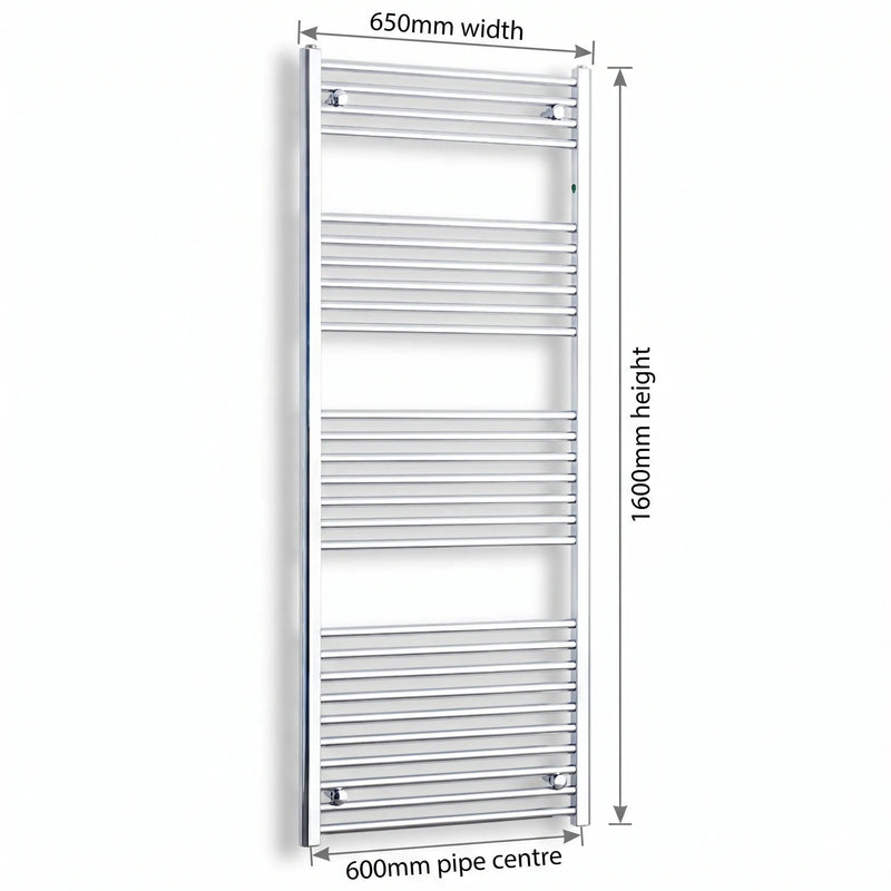 1600 mm High 650 mm Wide Chrome Towel Rail Central Heating - Elegant Radiators