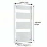 1600 mm High x 750 mm Wide Heated Straight Towel Rail Chrome - Elegant Radiators