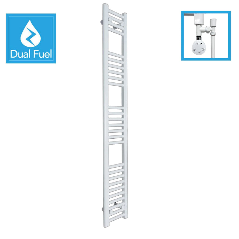 1600 x 200 White Dual Fuel Flat Heated Towel Rail Radiator
