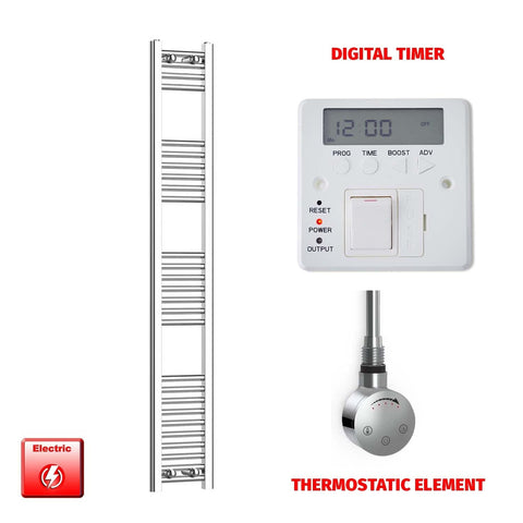 ER-Touch Thermostatic / Digital Timer 1600 x 200 Pre-Filled Electric Heated Towel Radiator Straight Chrome