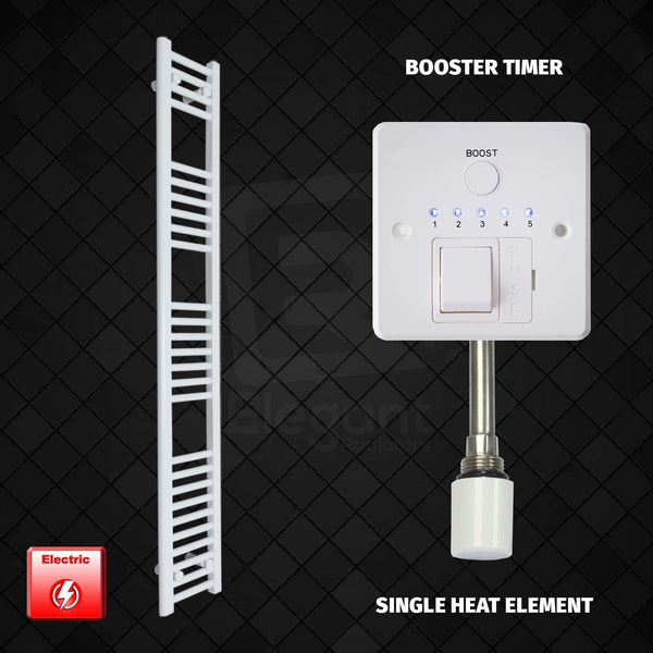 Single Heat / Booster Timer 1600 x 200 Pre-Filled Electric Heated Towel Radiator White HTR