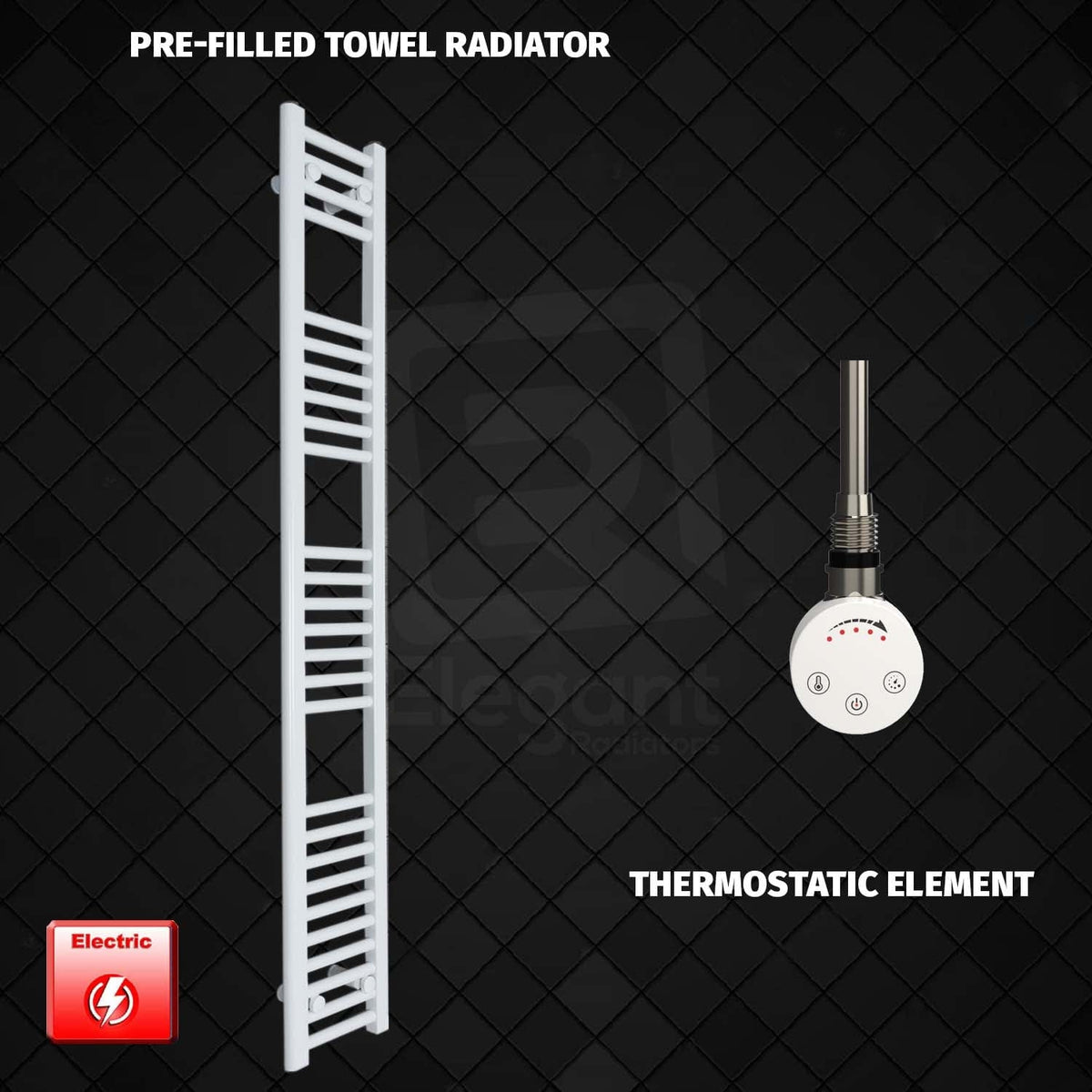 ER-Touch Thermostatic / No Timer 1600 x 200 Pre-Filled Electric Heated Towel Radiator White HTR