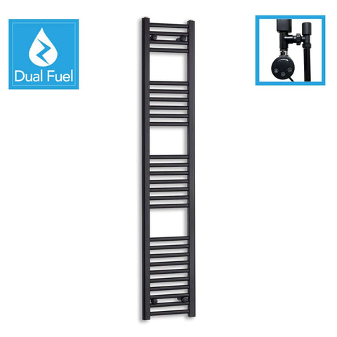 1600 x 300 Dual Fuel Flat Black Heated Towel Rail Radiator