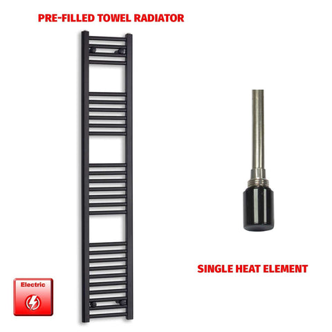 Single Heat / No Timer 1600 x 300 Flat Black Pre-Filled Electric Heated Towel Radiator HTR