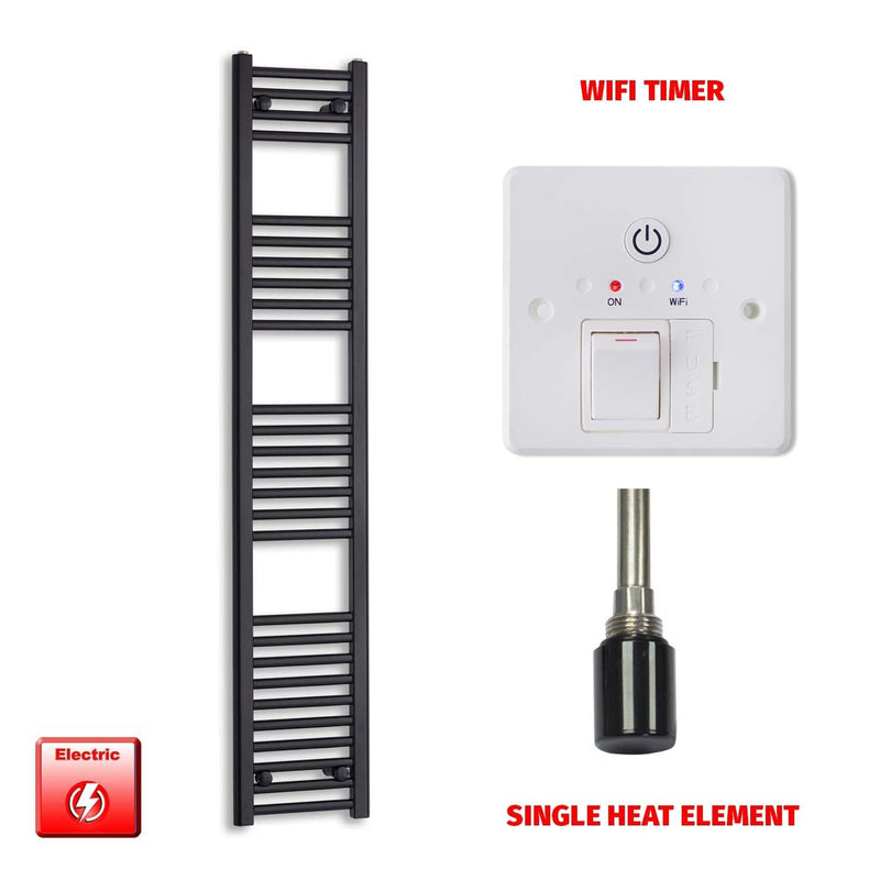 Single Heat / Wifi Timer 1600 x 300 Flat Black Pre-Filled Electric Heated Towel Radiator HTR