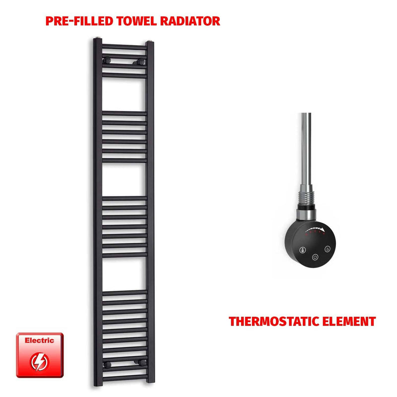 ER-Touch Thermostatic / No Timer 1600 x 300 Flat Black Pre-Filled Electric Heated Towel Radiator HTR