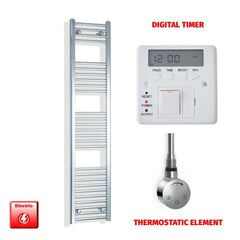 ER-Touch Thermostatic / Digital Timer 1600 x 300 Pre-Filled Electric Heated Towel Radiator Straight Chrome