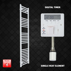 Single Heat / Digital Timer 1600 x 300 Pre-Filled Electric Heated Towel Rail White HTR