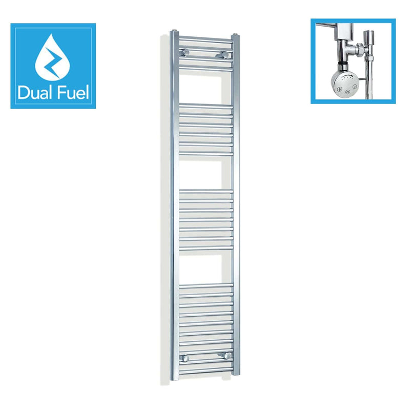 1600 x 350 Chrome Dual Fuel Flat Heated Towel Rail Radiator