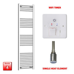 Flat / Single Heat / Wifi Timer 1600 x 400 Chrome Electric Towel Radiator Pre-Filled Bathroom Warmer