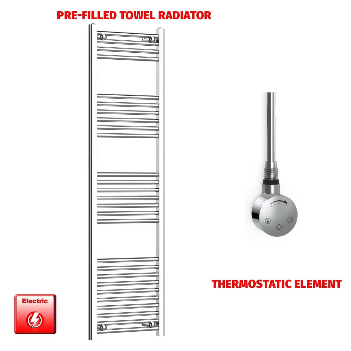 Flat / ER-Touch Thermostatic / No Timer 1600 x 400 Chrome Electric Towel Radiator Pre-Filled Bathroom Warmer