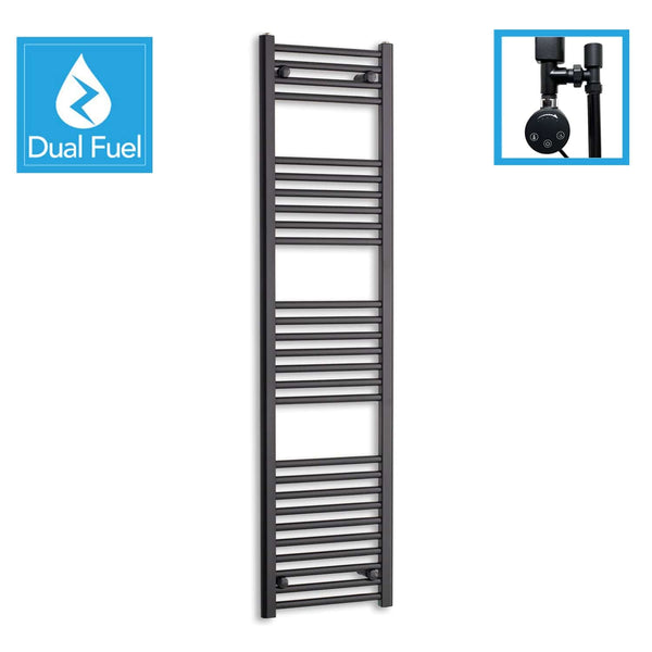 1600 x 400 Dual Fuel Flat Black Heated Towel Rail Radiator