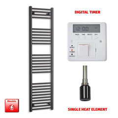 Single Heat / Digital Timer 1600 x 400 Flat Black Pre-Filled Electric Heated Towel Radiator HTR