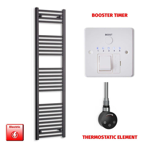 ER-Touch Thermostatic / Booster Timer 1600 x 400 Flat Black Pre-Filled Electric Heated Towel Radiator HTR