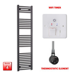 ER-Touch Thermostatic / Wifi Timer 1600 x 400 Flat Black Pre-Filled Electric Heated Towel Radiator HTR