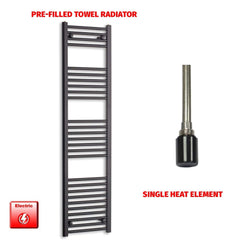 Single Heat / No Timer 1600 x 450 Flat Black Pre-Filled Electric Heated Towel Rail HTR