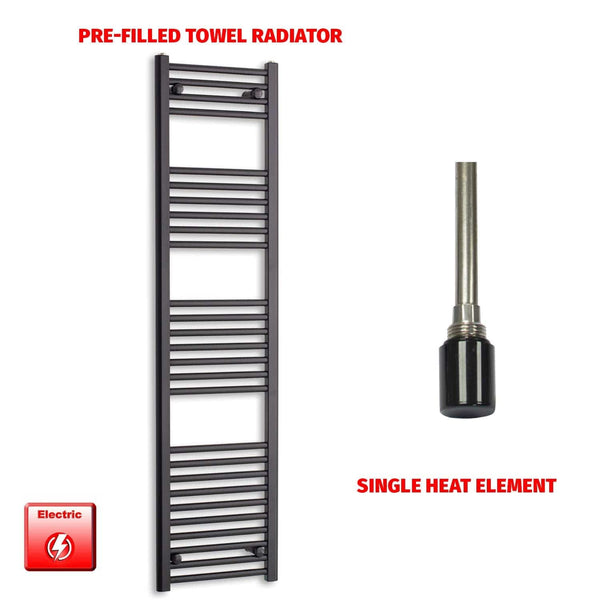 Single Heat / No Timer 1600 x 450 Flat Black Pre-Filled Electric Heated Towel Rail HTR