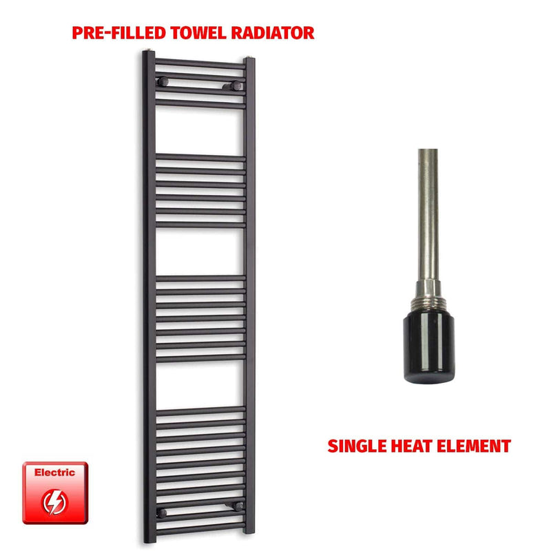 Single Heat / No Timer 1600 x 450 Flat Black Pre-Filled Electric Heated Towel Rail HTR