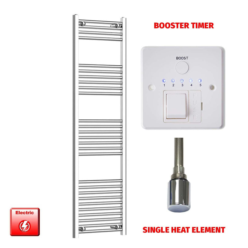 Flat / Single Heat / Booster Timer 1600 x 500 Chrome Electric Heated Towel Rail Pre-Filled Bathroom Warmer