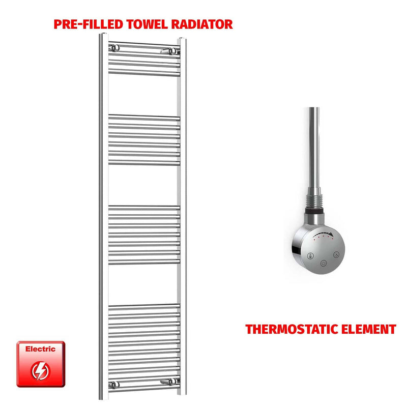 Flat / ER-Touch Thermostatic / No Timer 1600 x 500 Chrome Electric Heated Towel Rail Pre-Filled Bathroom Warmer