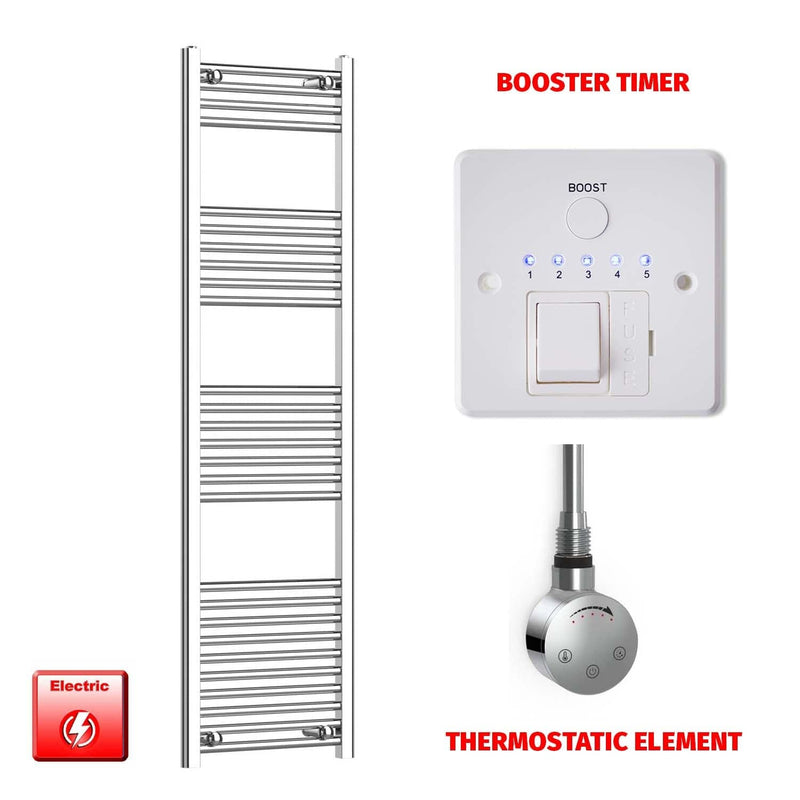 Flat / ER-Touch Thermostatic / Booster Timer 1600 x 500 Chrome Electric Heated Towel Rail Pre-Filled Bathroom Warmer