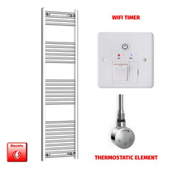 Flat / ER-Touch Thermostatic / Wifi Timer 1600 x 500 Chrome Electric Heated Towel Rail Pre-Filled Bathroom Warmer