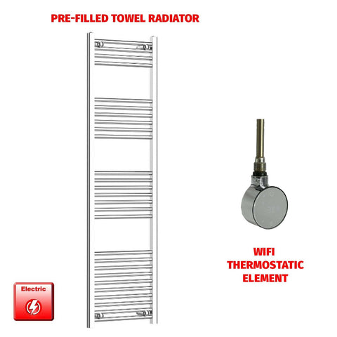 Flat / ER-Wifi Thermostatic / No Timer 1600 x 500 Chrome Electric Heated Towel Rail Pre-Filled Bathroom Warmer