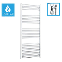 1600 x 550 Chrome Dual Fuel Flat Heated Towel Rail Radiator