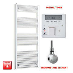 ER-Touch Thermostatic / Digital Timer 1600 x 550 Electric Heated Towel Radiator Straight Chrome