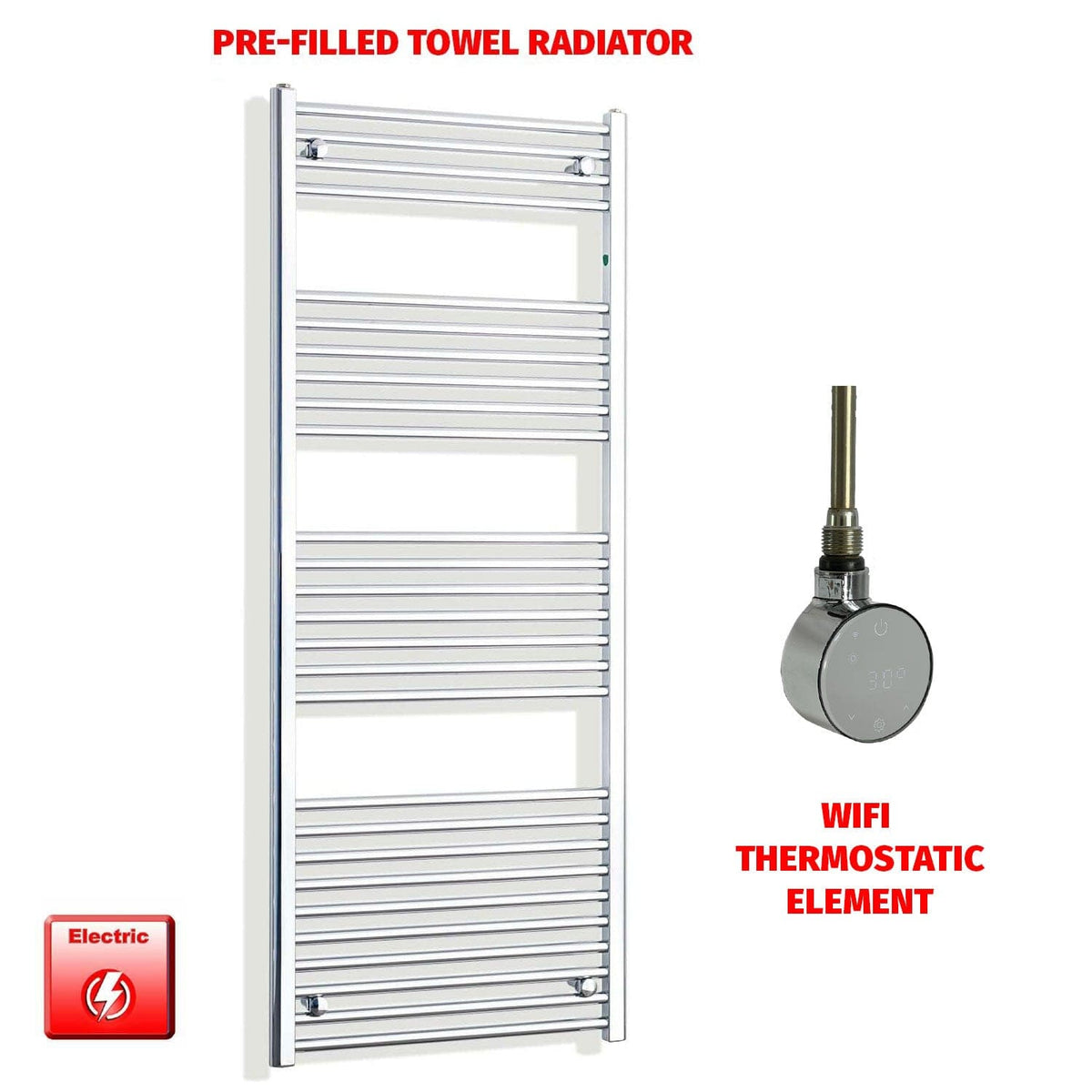 ER-Wifi Thermostatic / No Timer 1600 x 550 Electric Heated Towel Radiator Straight Chrome