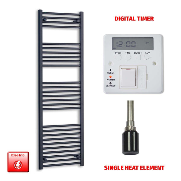 Single Heat / Digital Timer 1600 x 550 Flat Black Pre-Filled Electric Heated Towel Radiator HTR