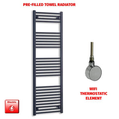 ER-Wifi Thermostatic / No Timer 1600 x 550 Flat Black Pre-Filled Electric Heated Towel Radiator HTR