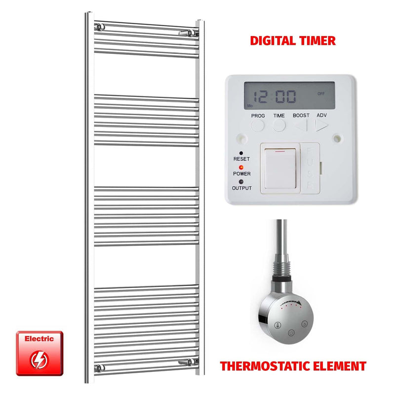 Flat / ER-Touch Thermostatic / Digital Timer 1600 x 600 Chrome Electric Towel Rail Pre-Filled Bathroom Warmer