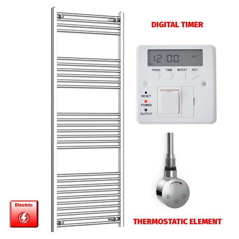 Flat / ER-Touch Thermostatic / Digital Timer 1600 x 600 Chrome Electric Towel Rail Pre-Filled Bathroom Warmer