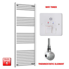 Flat / ER-Touch Thermostatic / Wifi Timer 1600 x 600 Chrome Electric Towel Rail Pre-Filled Bathroom Warmer