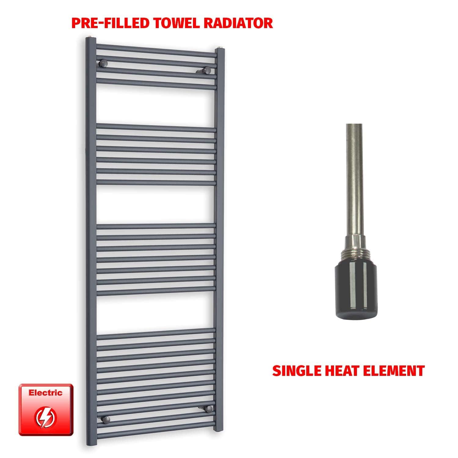 1600 x 600mm Flat Anthracite Pre Filled Electric Towel Rail