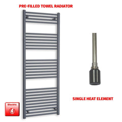 Single Heat / No Timer 1600 x 600 Flat Anthracite Pre-Filled Electric Heated Towel Rail Radiator