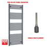 Single Heat / No Timer 1600 x 600 Flat Anthracite Pre-Filled Electric Heated Towel Rail Radiator