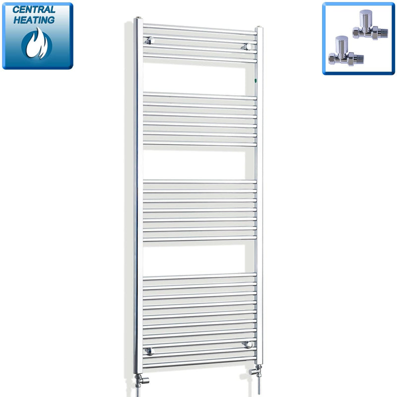 Straight / With Straight Inline Valves 1600 x 600 Heated Flat or Curved Towel Radiator Chrome