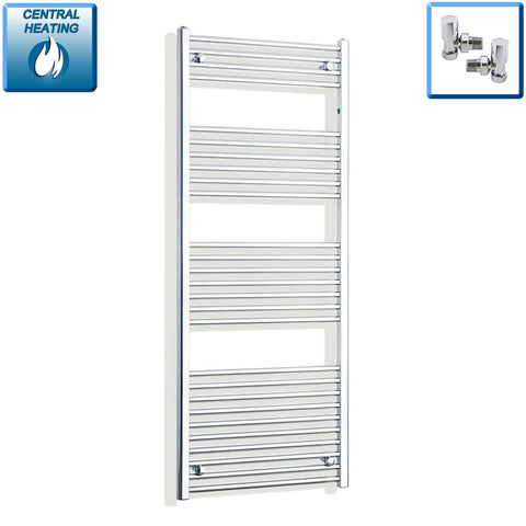 Straight / With Angled Valves 1600 x 600 Heated Flat or Curved Towel Radiator Chrome