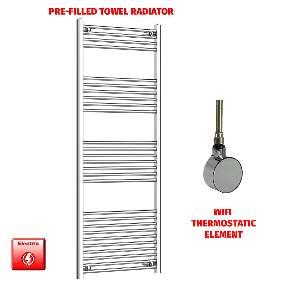 ER-Wifi Thermostatic / No Timer 1600 x 650 Electric Heated Towel Radiator Straight Chrome