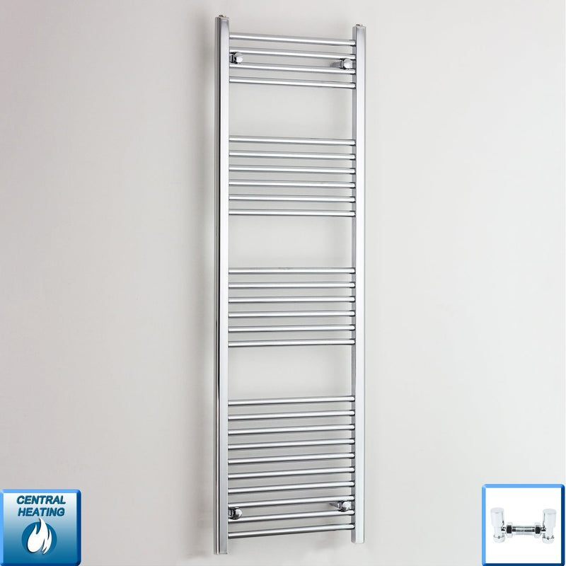 550mm / With Angled Valves 1600mm Chrome Towel Rail - Niche Pipe Centers (400-550mm)