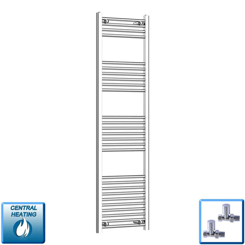 450mm / With Straight Inline Valves 1600mm Chrome Towel Rail - Niche Pipe Centers (400-550mm)